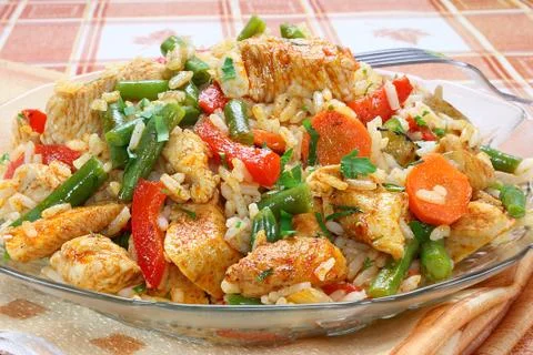 Fried chicken with rice Stock Photos