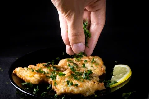 Fried chicken schnitzel Stock Photos