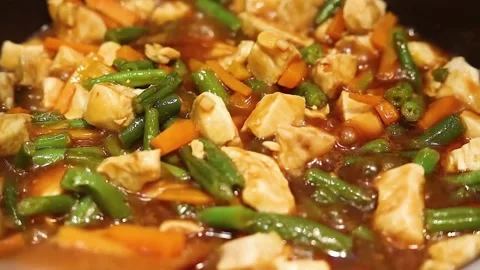 Fried chicken, turkey with vegetables Stock Footage 149519651