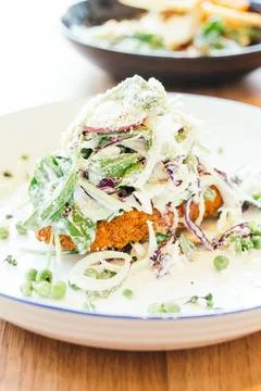 Fried chicken with vegetable Stock Photos