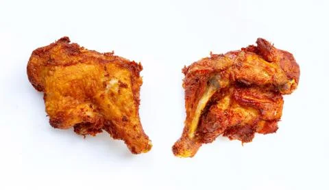 Fried chicken on white background. Stock Photos