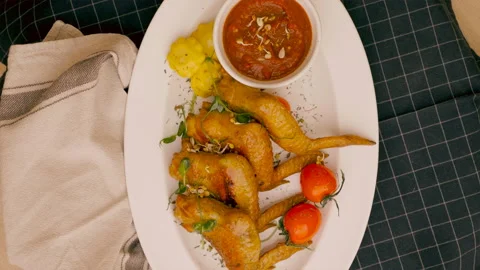 Fried chicken wings on a plate Video stock 143115754