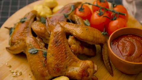Fried chicken wings on a plate Video stock 143116091