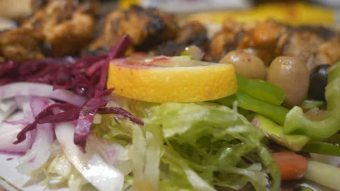 Fried chicken wings with salad. Stock Footage 120090413