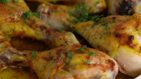 Fried chiken drumstick served in white bawl  Video HD Stock Footage 133076833