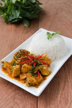 Fried chilli paste sauce with fish with herb and rice  thai food Stock Photos