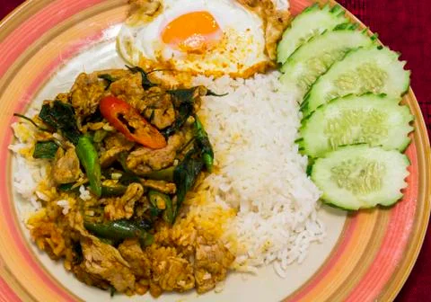 Fried chilli paste sauce with pork Stock Photos