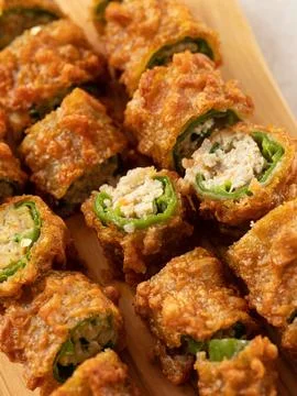 Fried chilli pepper stuffed minced meat and vegetables Stock Photos