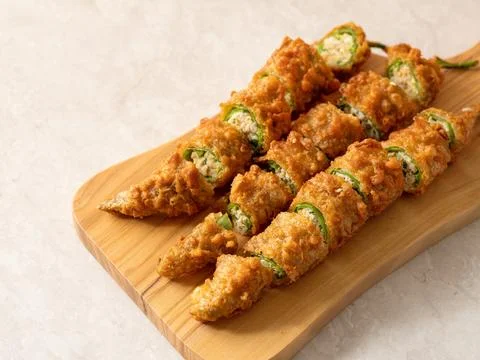 Fried chilli pepper stuffed minced meat and vegetables Stock Photos