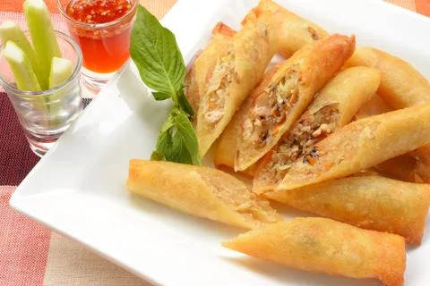 Fried Chinese Spring rolls Stock Photos
