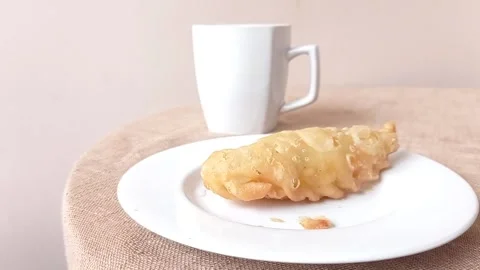 Fried chocolate bun for a snack time Stock Footage 146250247