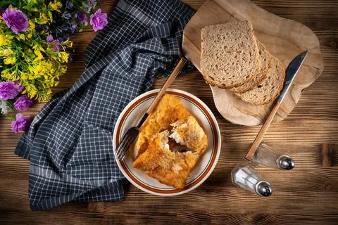 Fried cod fillet. Stock Photos