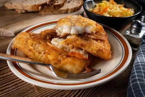Fried cod fillet. Stock Photos