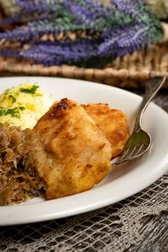 Fried cod fillet . Stock Photos