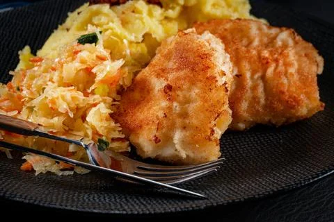 Fried cod fillet. Stock Photos