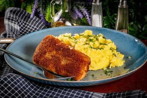 Fried cod fillet. Stock Photos