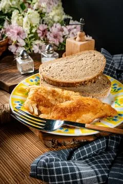 Fried cod fillet. Stock Photos