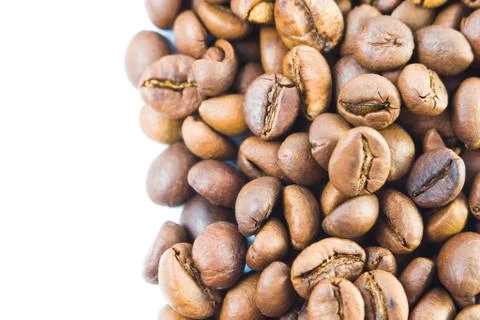 Fried coffee beans close-up. background. Copy space Stock Photos