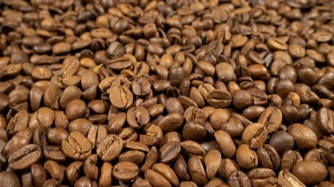 Fried of coffee beans slider shot close-up Stock Footage 101800182