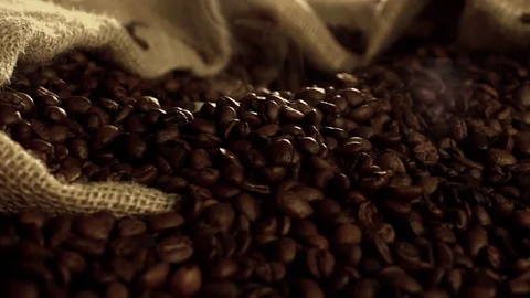 Fried coffee beans in slow motion Stock Footage 76051407