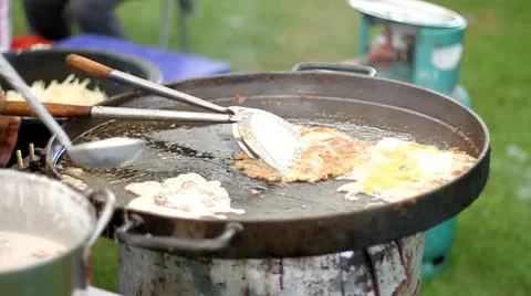 Fried cooking egg Stock Footage 22023323