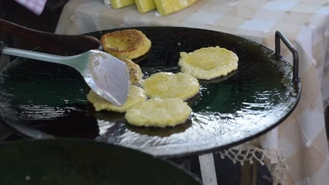 Fried corn mixed with flour. Stock Footage 80047417