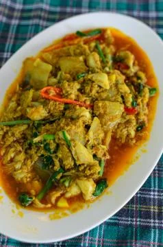 Fried crab with curry Stock Photos