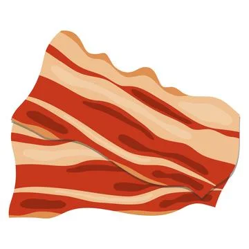 Fried Crispy Bacon Strips with Dark Stripes Isolated on White Background Stock Illustration
