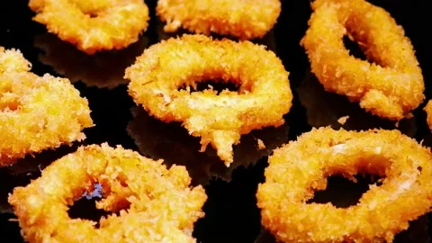 Fried Cuttlefish Ring Squid Rings Calamari Crispy Polyp Calamary 4K Footage Stock Footage 149252572