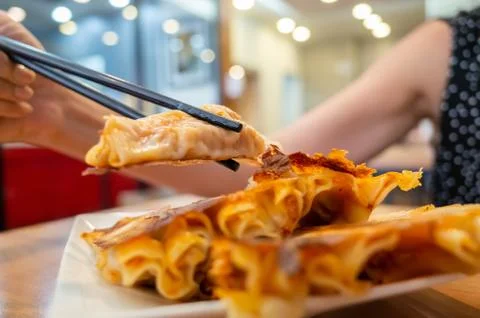Fried dumpling in a restaurant Stock Photos