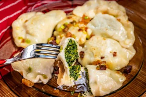 Fried dumplings stuffed with spinach. Stock Photos