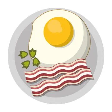 Fried egg and bacon on dish breakfast Stock Illustration