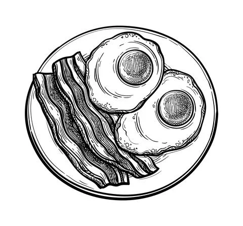 Fried egg and bacon on plate. Stock Illustration