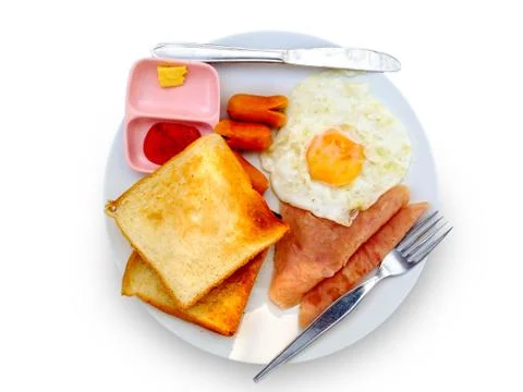Fried egg and bread Breakfast Stock Photos