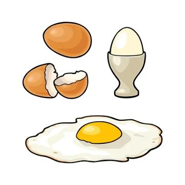 Fried egg and broken shell. Vintage color engraving illustration Stock-Illustration
