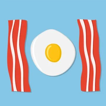 Fried egg and meat bacon on blue as breakfast concept, stock vector illustrat Stock Illustration