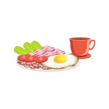 Fried Egg, Bacon And Coffee Breakfast Food  Drink Set Ilustração Stock