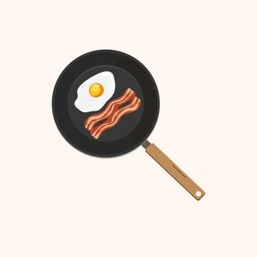Fried egg with bacon in a frying pan, vector illustration. Stock Illustration