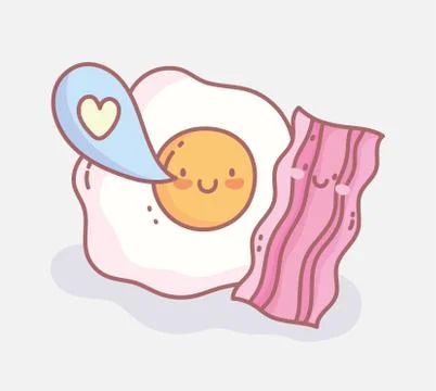 Fried egg bacon love bubble menu restaurant cartoon food cute Stock Illustration