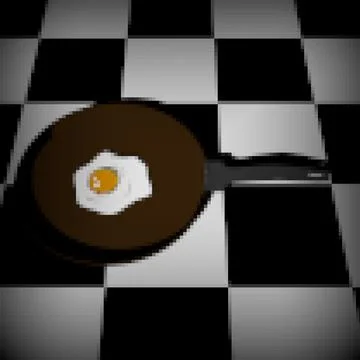 Fried Egg on Brown Plate with Fork on Checkered Tablecloth 스톡 일러스트