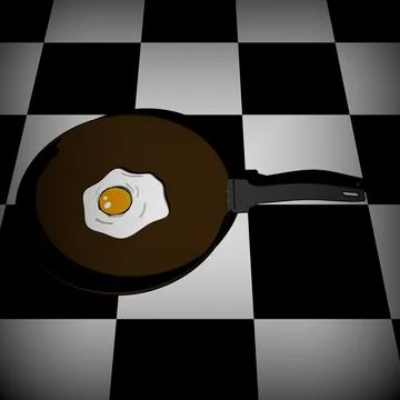 Fried Egg on Brown Plate with Fork on Checkered Tablecloth 스톡 일러스트