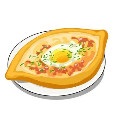 Fried egg in a bun isolated on white background. Vector cartoon close-up Stock Illustration
