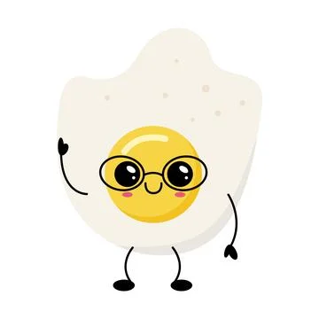 Fried egg character with glasses isolated on transparent background. Illustrazione stock