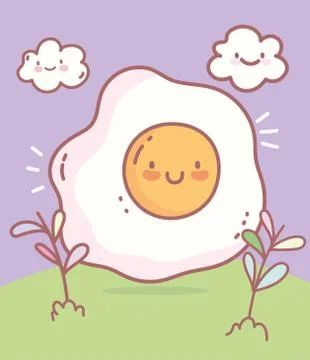 Fried egg character menu restaurant cartoon food cute Stock Illustration