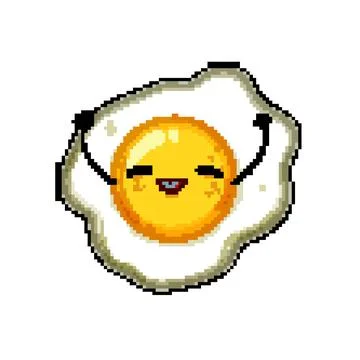 Fried egg character pixel art vector illustration Stock Illustration