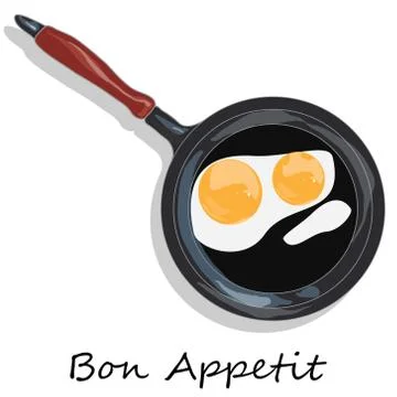Fried egg. Close up view of the fried egg on a frying pan. Vector illustratio Stock Illustration