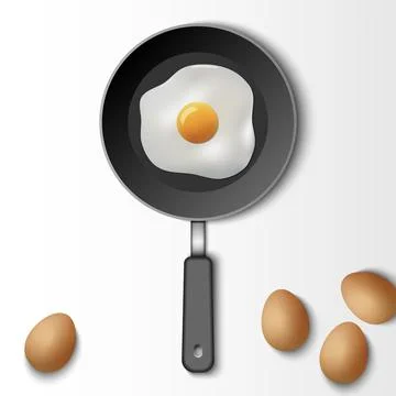 Fried egg with cooking pan isolated on white background, vector illustration Stock Illustration