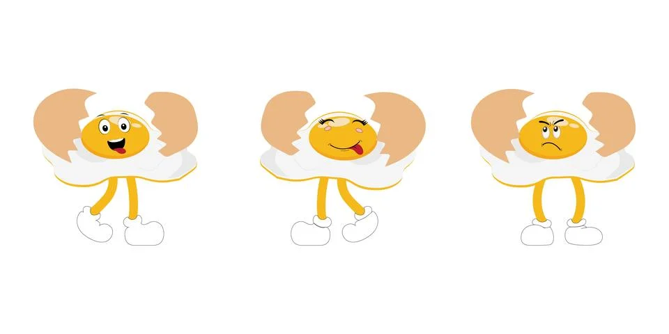 Fried egg with cute face lying cartoon illustration Stock Illustration