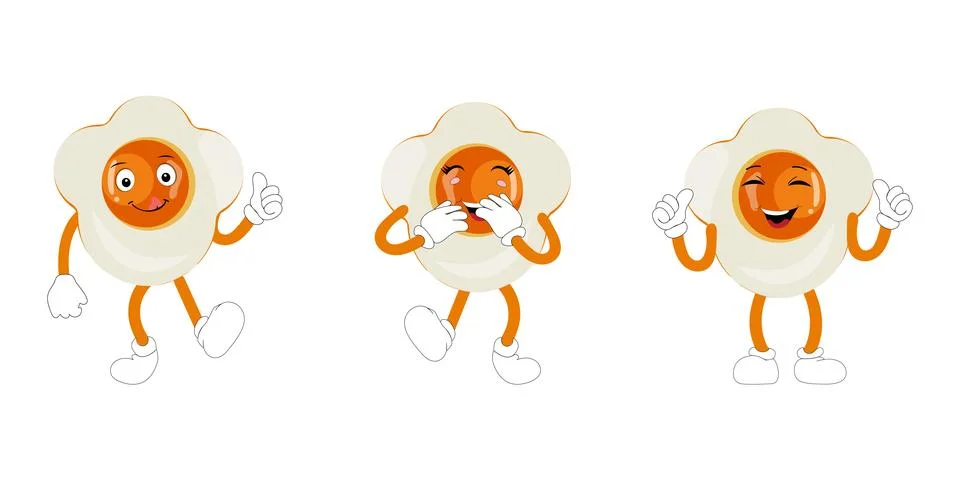 Fried egg with cute face lying cartoon illustration Stock Illustration