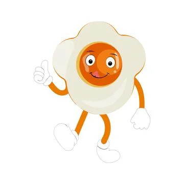 Fried egg with cute face lying cartoon illustration Stock Illustration